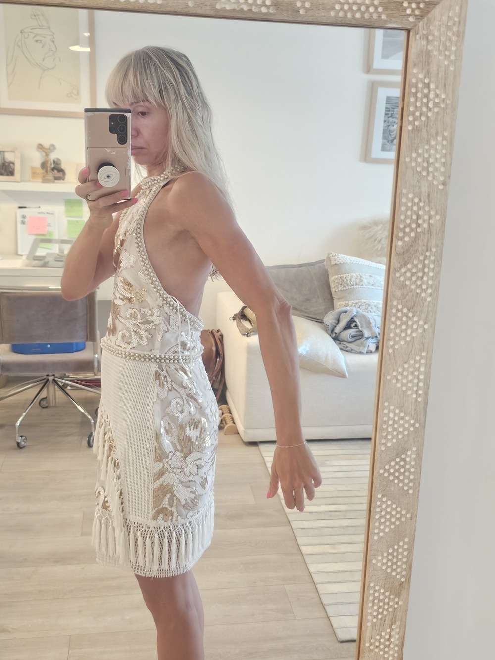 12th TRIBE Like Gold dust White SEQUIN fringe Dress Sz L - Picture 16 of 16